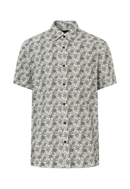 Риза regular fit с къс ръкав и флорален принт - Зелен