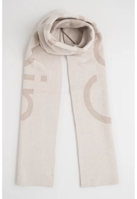 Шал с вълна с бродирано лого - Тъмнобежово