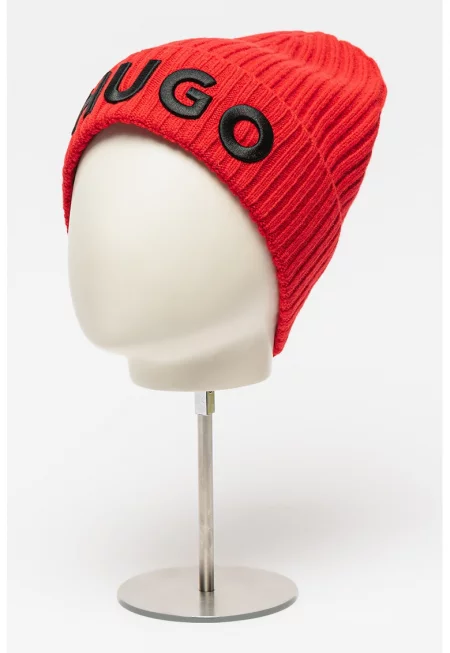 Шапка от необработена вълна с лого - Червен