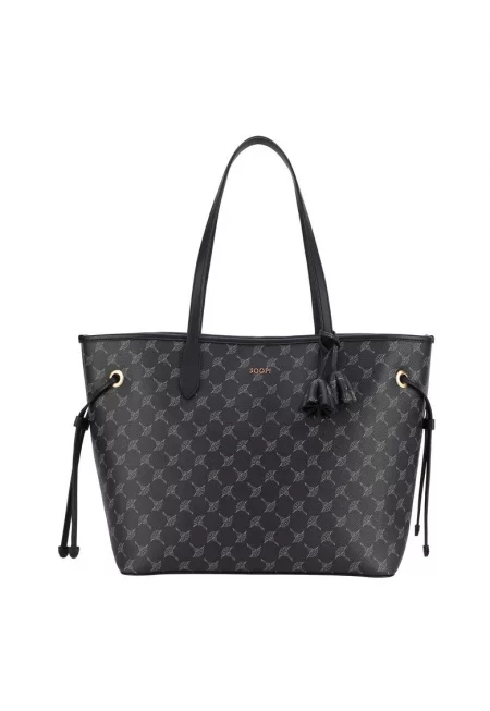 Шопинг чанта Lara от еко кожа с десен - Тъмносин