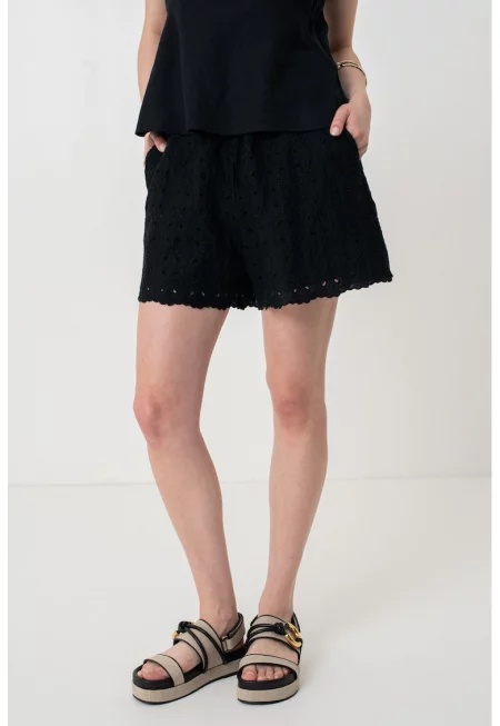 Шорти с висока талия и шарка тип Сан Гало - Черен