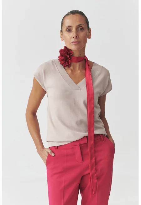 Шпиц ръкави с къси ръкави - Сиво-кафяв