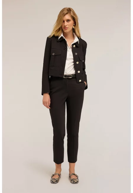 Скосен панталон със скосени джобове - Черен