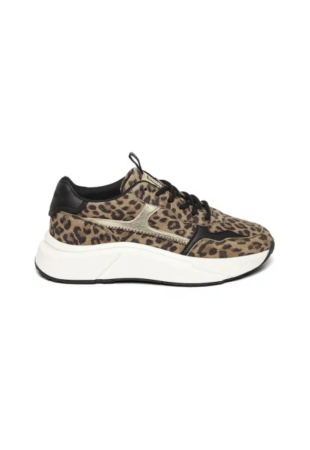 Скосени спортни обувки под глезена - Черен/Светлокафяв