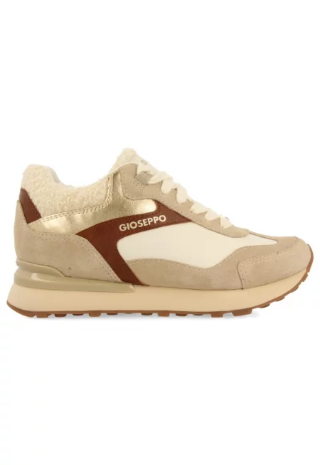 Скосени спортни обувки с велур - Бежов