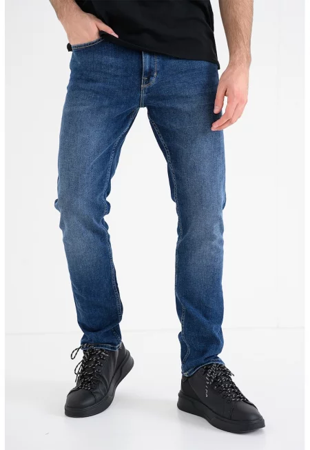 Слим дънки Orlando с миди талия - Тъмносин