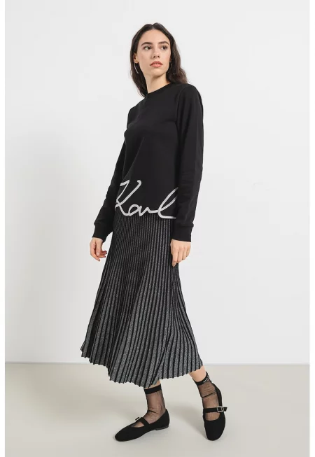 Суитшърт с органичен памук с бродирано лого - Черен/Сребрист