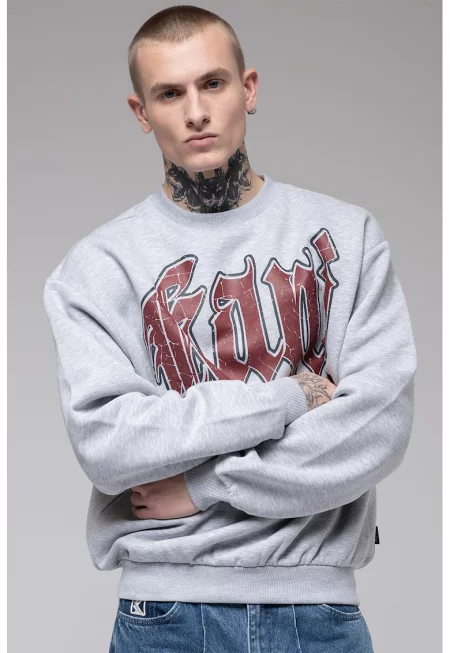 Суитшърт с овално деколте и лого - Червен/Светло сив