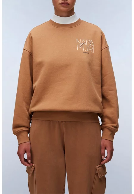 Свободен суитшърт с шарка - Светлокафяв