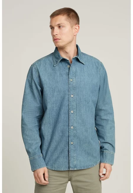 Свободна памучна риза - Прашно синьо