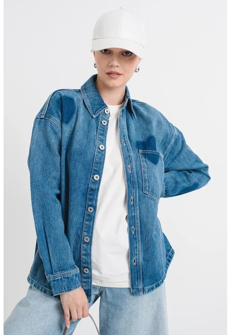 Свободна риза от деним Garesa - Син меланж