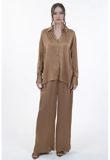 Свободна риза с паднали ръкави - Карамел