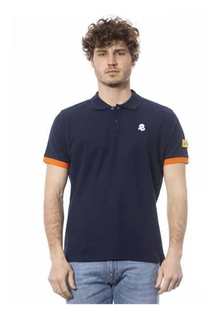 Тениска от памук с яка - Тъмносин