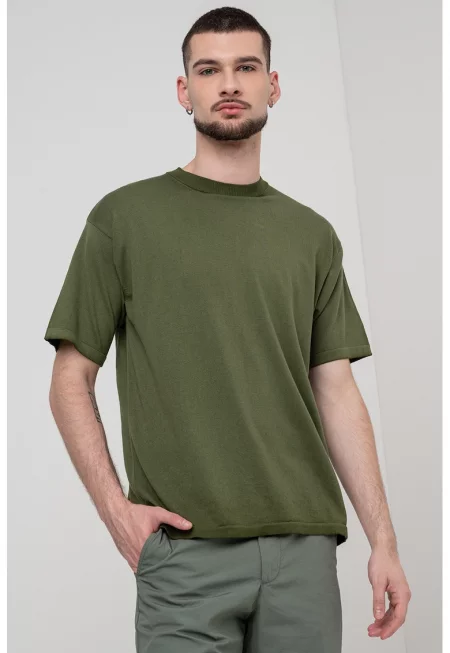 Тениска с овално деколте - Тъмно каки