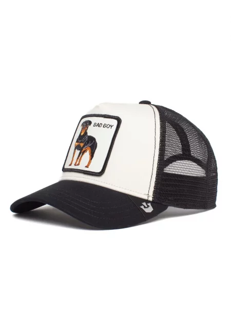 Унисекс шапка тип Trucker с бродерия - Канелено кафяво/Избеляло черно/Мръснобял