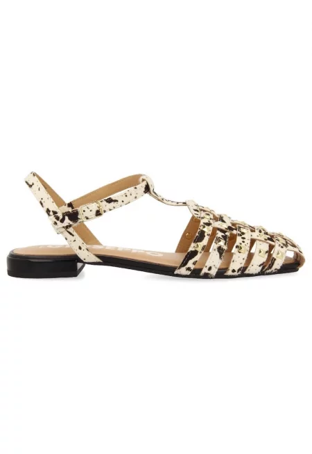 Велурени сандали Connerton 28413 с нитове - Черен/Крем