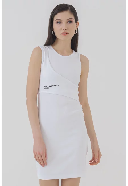 Вталена къса рокля с лого - Бял