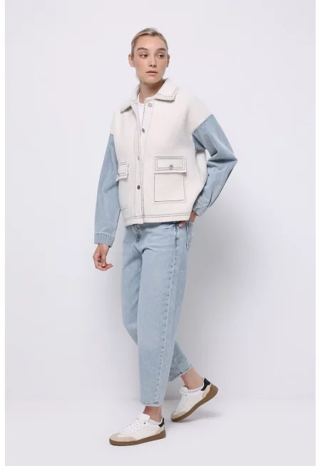 Яке с контрастни ръкави - Мръснобял/Син