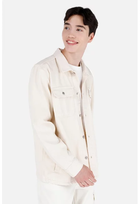 Яке тип риза от деним с пришити джобове на гърдите - Слонова кост