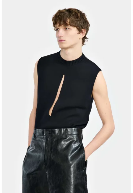 Жилетка с изрязана предна част - Черен