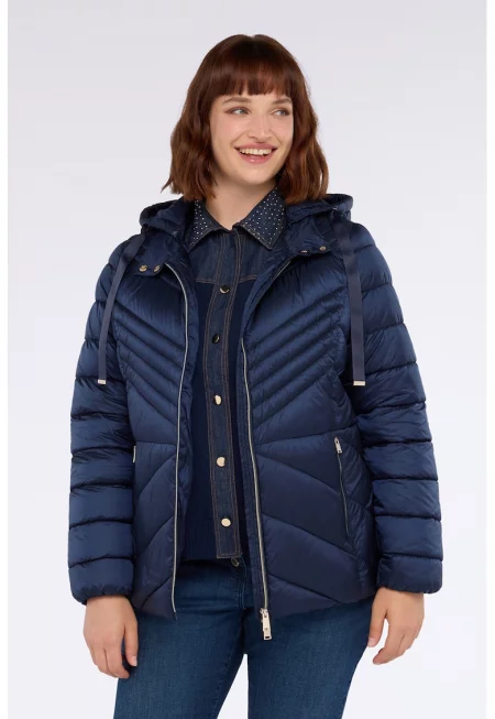 Зимно капитонирано яке с качулка - Ултрамарин синьо