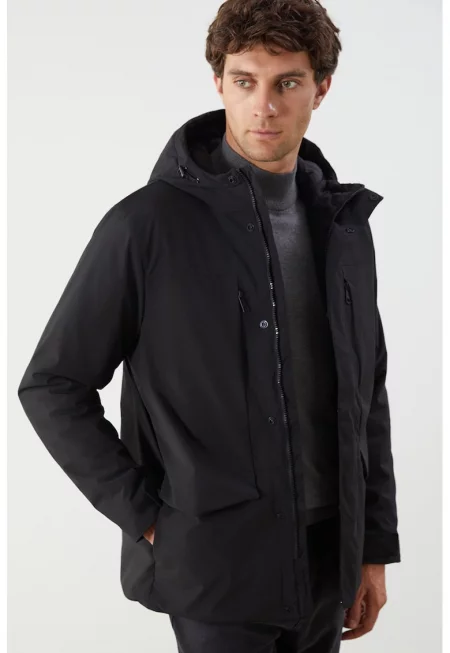 Зимно яке с качулка - Черен