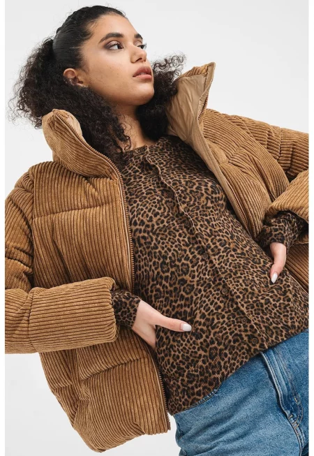 Зимно яке с рипс и висока яка - Бежов