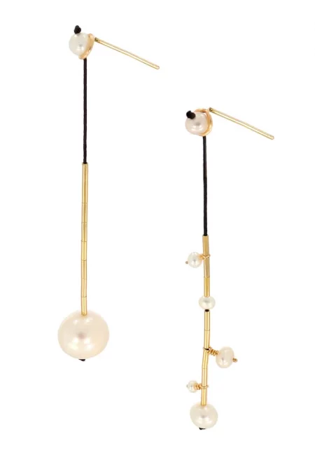 14К/20 Златни обеци - Бял/Златист/Черен