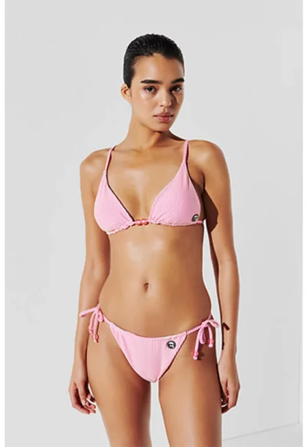 Бански с триъгълни чашки и шарка - Бял/Розово