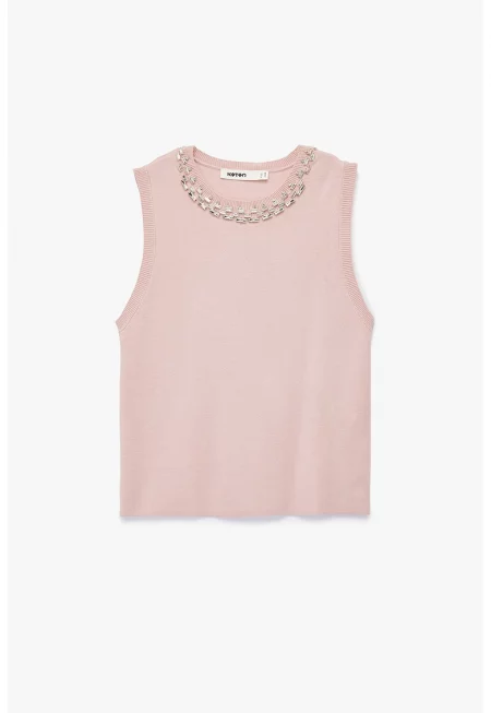 Блуза с декоративни камъни - без ръкави