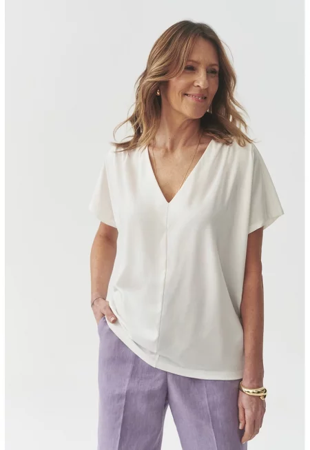 Блуза с къси ръкави - Мръснобял