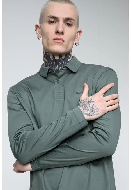 Блуза с яка и бродирано лого - Аква зелено