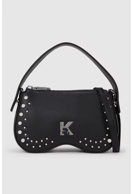 Чанта през рамо от еко кожа с нитове - Черен