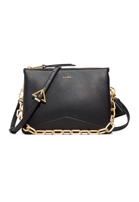 Чанта за рамо Lilsoft от еко кожа с метално лого - Черен