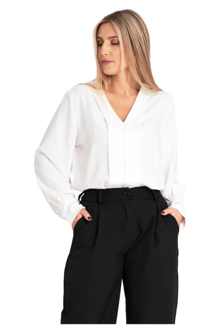 Дамска риза  сатен - бяла - модерна кройка - удобна - полиестер - SM