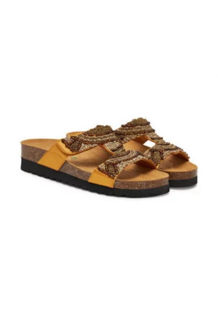 Дамски чехли - Грюнланд - еко кожа - жълт - EVA технология