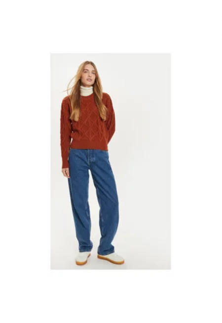 Дамски пуловер -  304282058 - Памук/Акрил - Кафяв - Кафяв