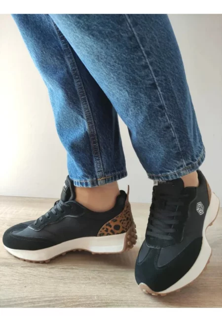 Дамски спортни обувки  27555 Черни + Тъмносини - Черно - Черен