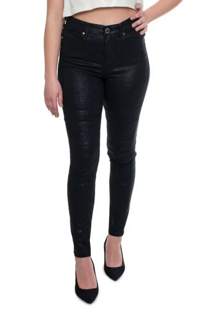 Дамски тесни дънки с блестяща визия 10408 - Черен