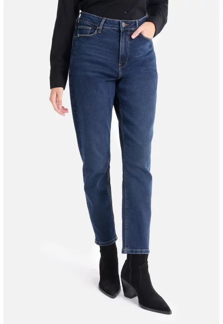 Дънки Maria стил Mom Fit над глезена - Тъмносин