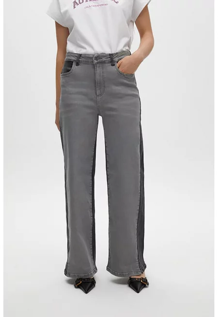 Дънки с широк крачол и цепки на подгъва - Светло сив/Tъмносив