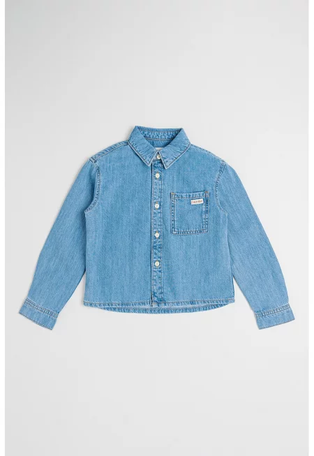 Дънкова риза с дълги ръкави - Петролно синьо