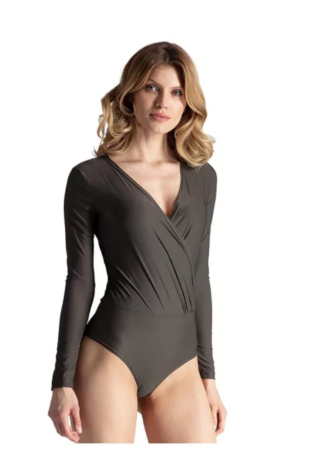 Елегантен боди  M648 - маслиненозелен - полиестер - дълъг ръкав - за ежедневна употреба