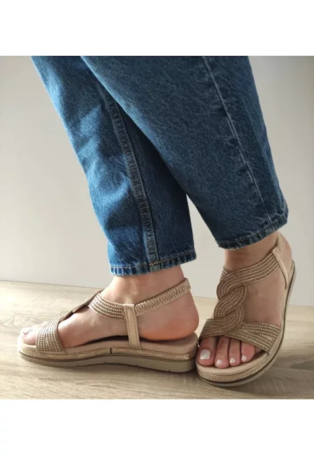 Ежедневни дамски сандали  28200-44 Бежови със златисто - Бежови - Бежов