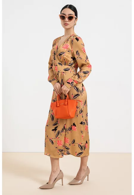 Флорална миди пола - Яркорозово/Избеляло черно/Бежов