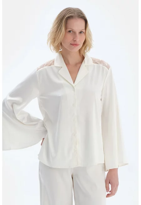 Горна пижама с дантела - Мръснобял