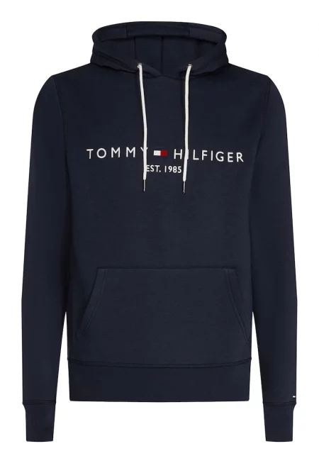 Худи с органичен памук и бродирано лого - Червен/Бял/Тъмносин