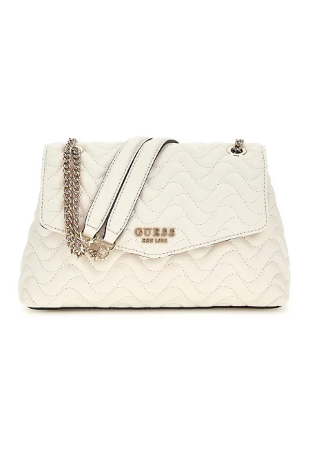 Капитонирана чанта през рамо от еко кожа - Слонова кост