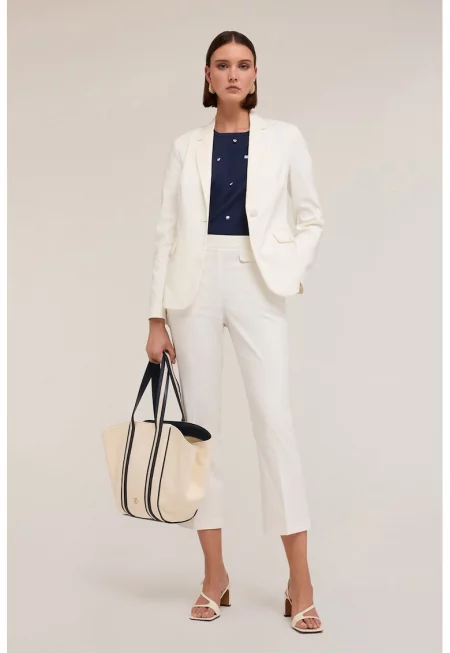Капри панталон с висока талия - Слонова кост