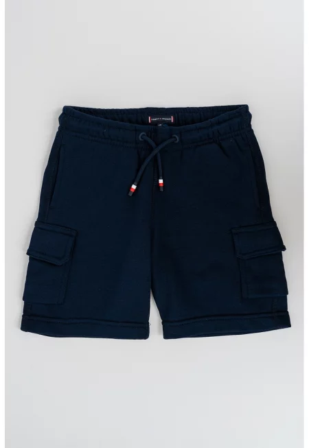 Къс карго панталон с връзка - Тъмносин